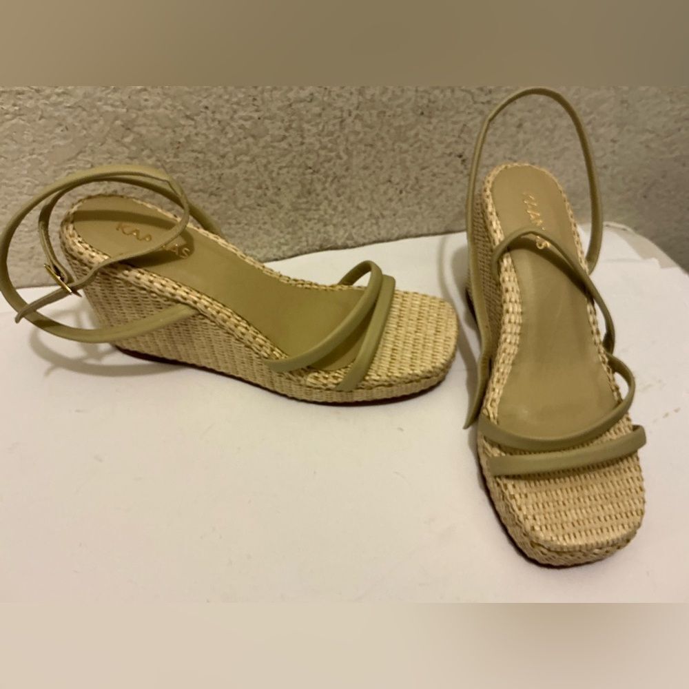 Kaanas Beige Woven Wedge Sandals